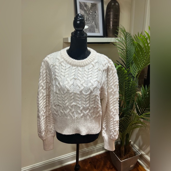 House of Harlow 1960 Wool Blend Ivory Cable Knit Pearl Embellished Sweater Large - Picture 4 of 9